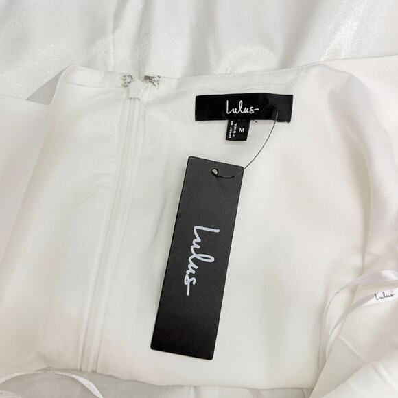 Lulus Gorgeous Aesthetic Ivory Taffeta Sleeveless Mini Dress size Medium NWT - Picture 5 of 6